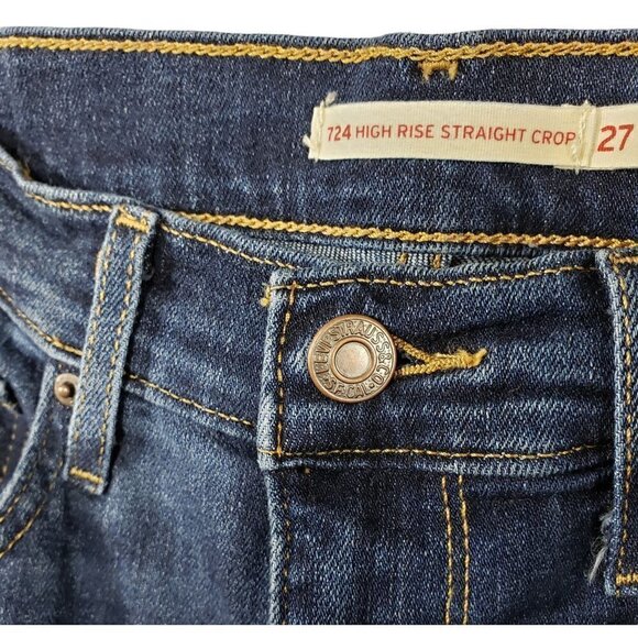 LEVIS 724 Women's Sz 27 High Rise Straight Crop Dark Blue Wash Red Tag EUC - Picture 5 of 12